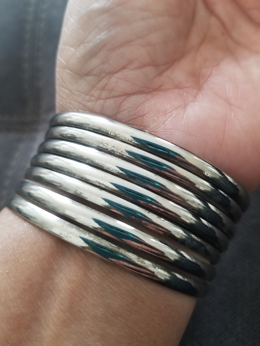 Silver Plated stacked cuff bracelet 7 Bangles Contemporary Smooth Finish